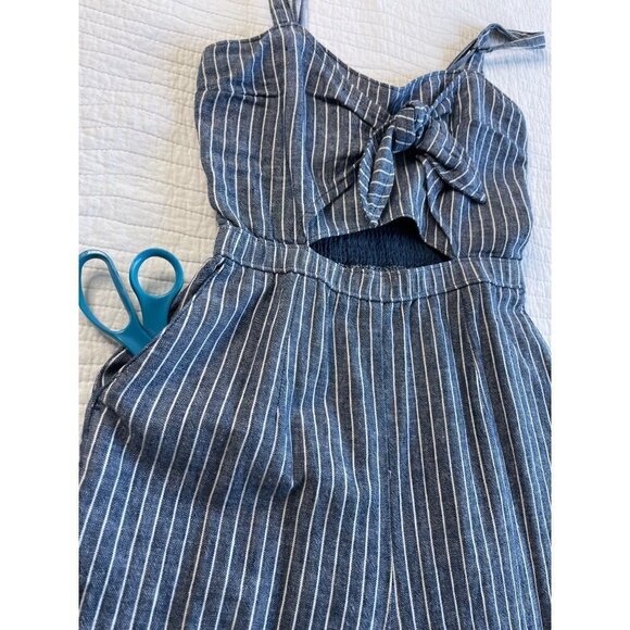 Abercrombie & Fitch Striped Jumpsuit Romper SZ S Wide Legs Linen Pockets - Picture 11 of 14